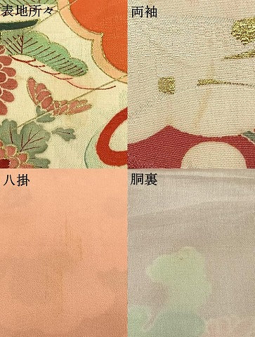 平和屋着物●アンティーク　大正ロマン　訪問着　刺繍　扇面花文　金彩　正絹　逸品　AABH5013fy