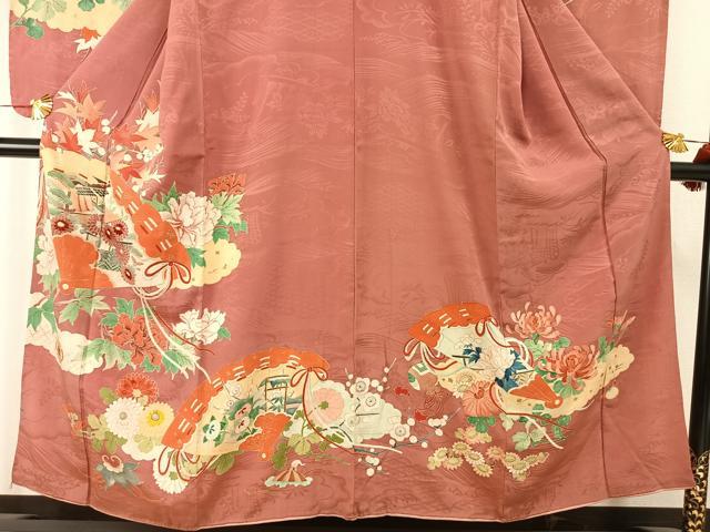 平和屋着物●アンティーク　大正ロマン　訪問着　刺繍　扇面花文　金彩　正絹　逸品　AABH5013fy