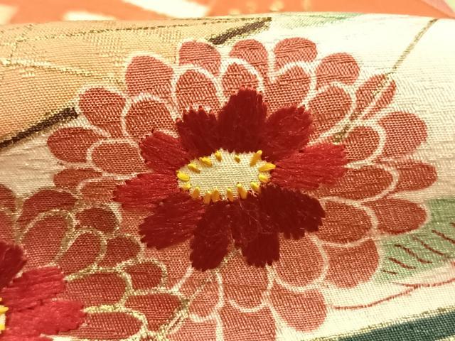 平和屋着物○アンティーク 大正ロマン 訪問着 刺繍 扇面花文 金彩 正絹
