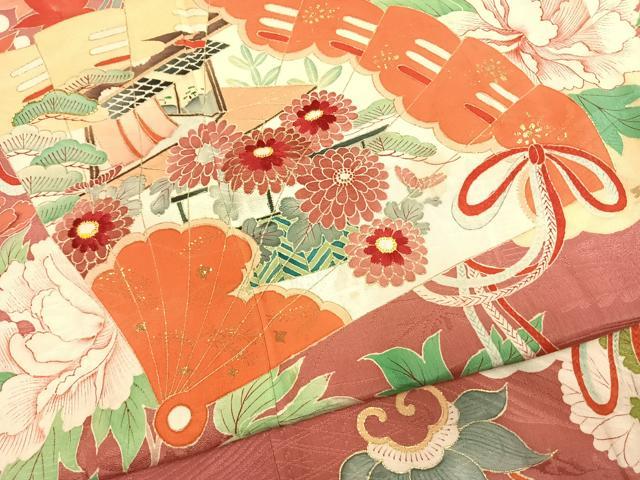 平和屋着物●アンティーク　大正ロマン　訪問着　地紙花文　金彩　正絹　逸品　AABG7313ph 平和屋着物○アンティーク 大正ロマン 訪問着 地紙花文 金彩 正絹 逸品