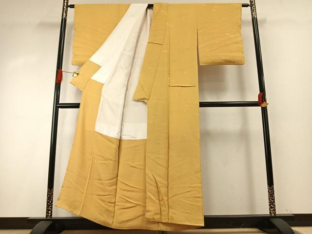 平和屋着物●上質な色無地　草葉地紋　玉蜀黍色　正絹　逸品　AABH5020fy
