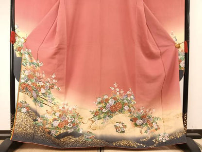 平和屋着物●豪華振袖　駒刺繍　草花文　暈し染め　金彩　正絹　逸品　AABH5023fy