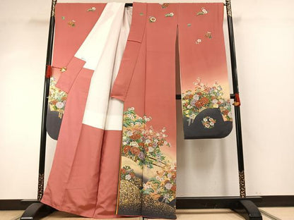 平和屋着物●豪華振袖　駒刺繍　草花文　暈し染め　金彩　正絹　逸品　AABH5023fy