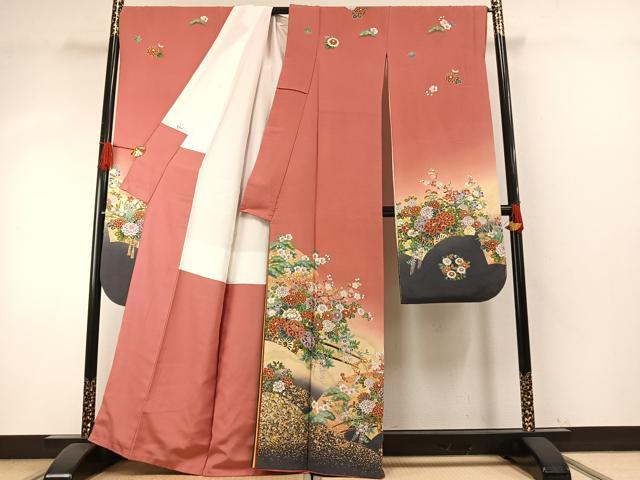 平和屋着物●豪華振袖　駒刺繍　草花文　暈し染め　金彩　正絹　逸品　AABH5023fy