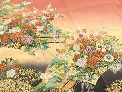 平和屋着物●豪華振袖　駒刺繍　草花文　暈し染め　金彩　正絹　逸品　AABH5023fy