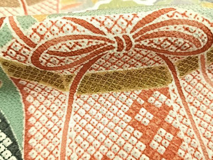 平和屋着物●訪問着　貝桶花鳥文　暈し染め　金彩　円舞袖　正絹　逸品　未使用　AABH5031fy