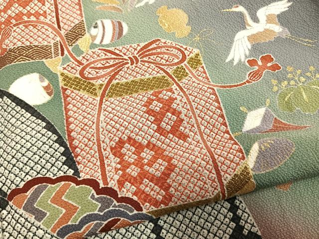 平和屋着物●訪問着　貝桶花鳥文　暈し染め　金彩　円舞袖　正絹　逸品　未使用　AABH5031fy