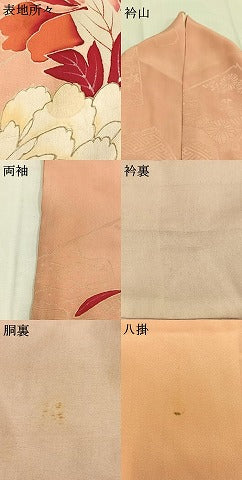 平和屋着物●アンティーク　大正ロマン　訪問着　刺繍　孔雀花文　金彩　正絹　逸品　AABH5033fy