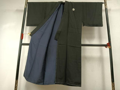 平和屋着物●男性　黒紋付　羽織セット　正絹　逸品　AABH5036fy