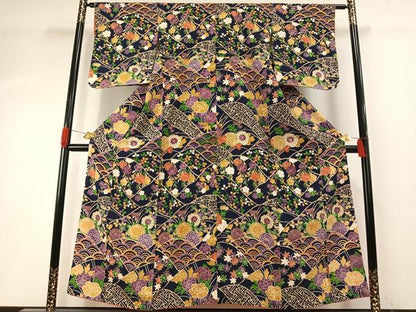 平和屋着物●上質な小紋　摺型友禅　草花文　正絹　逸品　未使用　AABH5040fy