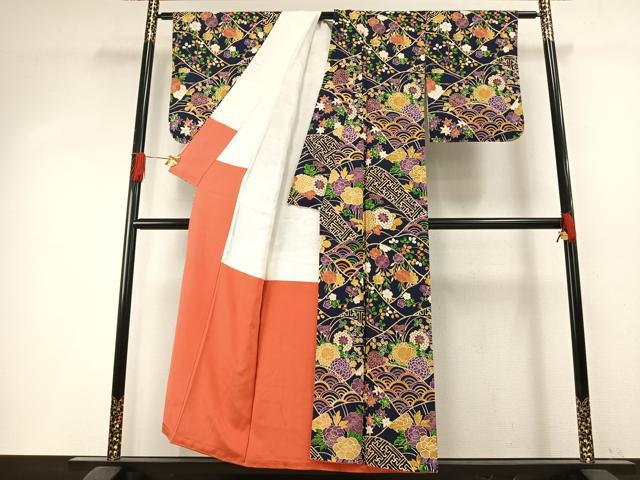平和屋着物●上質な小紋　摺型友禅　草花文　正絹　逸品　未使用　AABH5040fy
