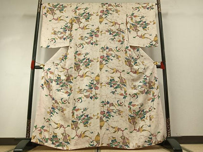 平和屋着物●上質な小紋　型染め　花鳥文　正絹　逸品　AABH5043fy
