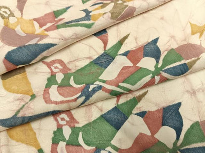 平和屋着物●上質な小紋　型染め　花鳥文　正絹　逸品　AABH5043fy