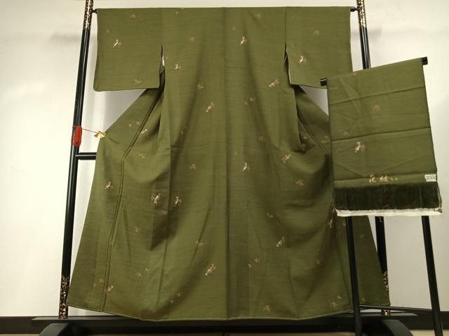 平和屋着物●上質な小紋　花結い　梟　金彩　反端付き　正絹　逸品　未使用　AABH5045fy