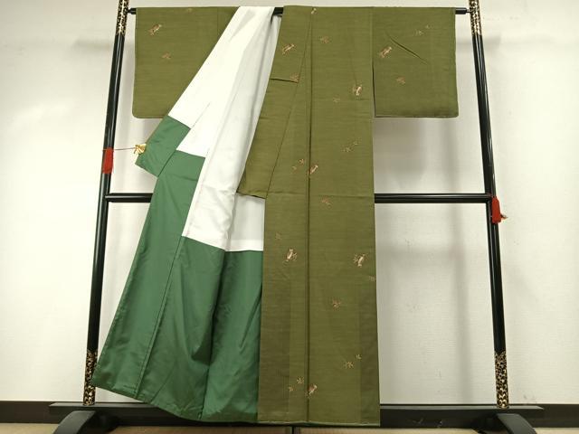 平和屋着物●上質な小紋　花結い　梟　金彩　反端付き　正絹　逸品　未使用　AABH5045fy