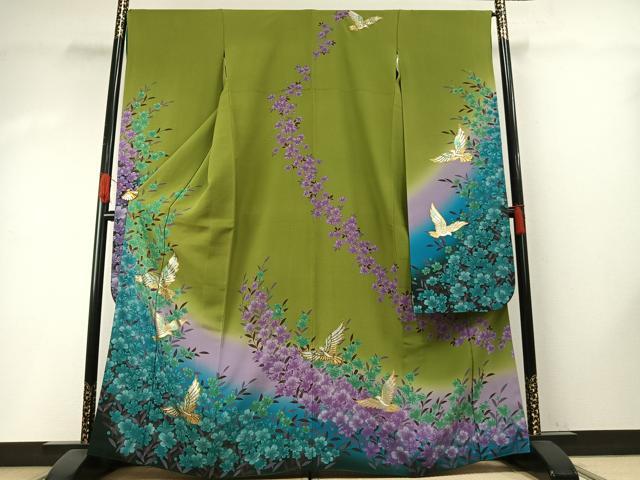 平和屋着物●豪華振袖　花鳥文　暈し染め　金銀彩　正絹　逸品　AABH5051fy