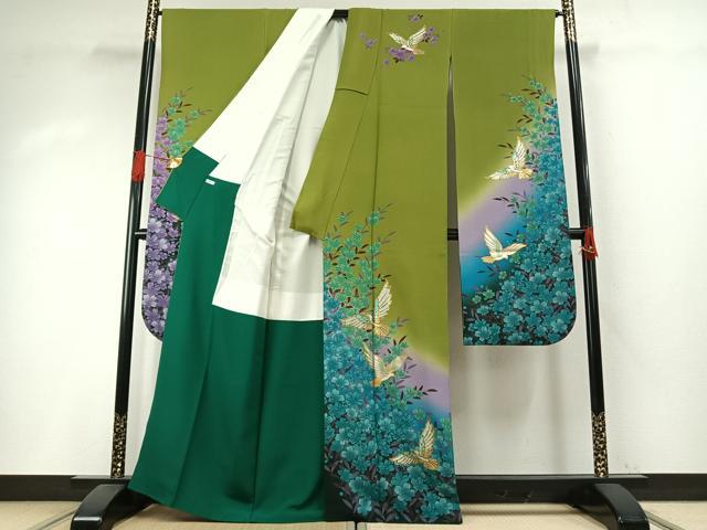 平和屋着物●豪華振袖　花鳥文　暈し染め　金銀彩　正絹　逸品　AABH5051fy