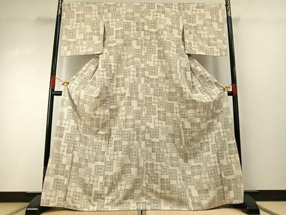 平和屋着物●お召　幾何学花文　正絹　逸品　AABH5052fy