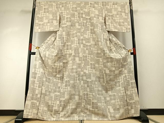 平和屋着物●お召　幾何学花文　正絹　逸品　AABH5052fy