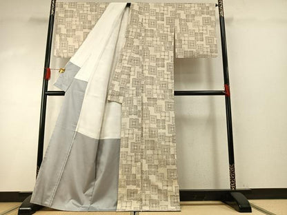 平和屋着物●お召　幾何学花文　正絹　逸品　AABH5052fy