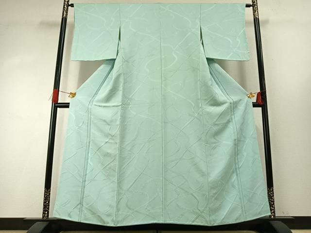 平和屋着物●上質な色無地　鬘帯花地紋　錆青磁色　正絹　逸品　AABH5055fy