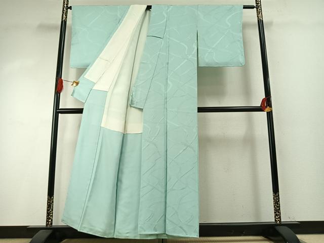 平和屋着物●上質な色無地　鬘帯花地紋　錆青磁色　正絹　逸品　AABH5055fy