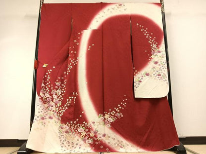平和屋着物●豪華振袖　草花文　暈し染め　金彩　銀糸　正絹　逸品　AABH5058fy