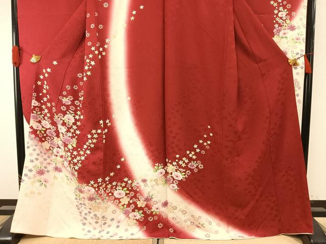 平和屋着物●豪華振袖　草花文　暈し染め　金彩　銀糸　正絹　逸品　AABH5058fy