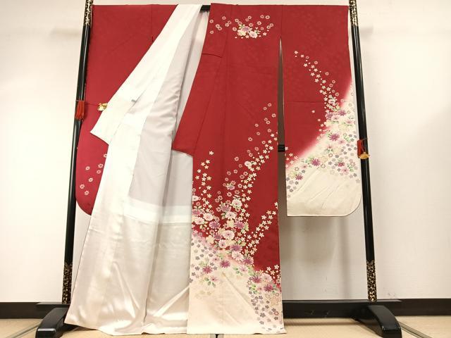 平和屋着物●豪華振袖　草花文　暈し染め　金彩　銀糸　正絹　逸品　AABH5058fy