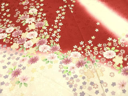平和屋着物●豪華振袖　草花文　暈し染め　金彩　銀糸　正絹　逸品　AABH5058fy