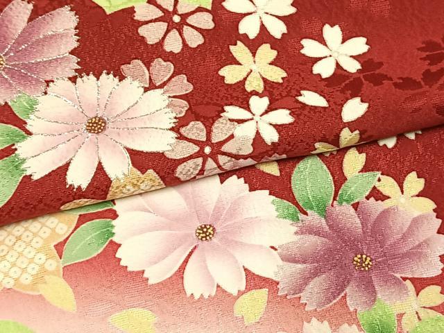 平和屋着物●豪華振袖　草花文　暈し染め　金彩　銀糸　正絹　逸品　AABH5058fy