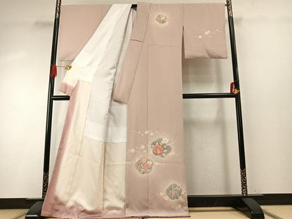 平和屋着物●訪問着　手描き　枝花文　暈し染め　金彩　ロング丈　正絹　逸品　AABH5069fy