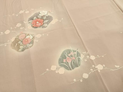平和屋着物●訪問着　手描き　枝花文　暈し染め　金彩　ロング丈　正絹　逸品　AABH5069fy