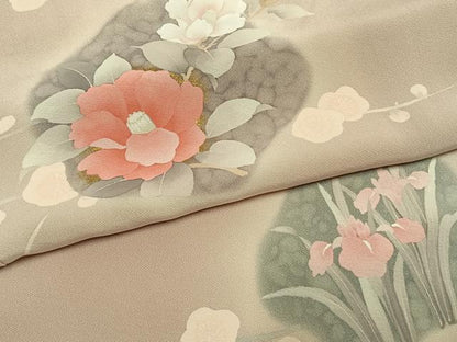 平和屋着物●訪問着　手描き　枝花文　暈し染め　金彩　ロング丈　正絹　逸品　AABH5069fy