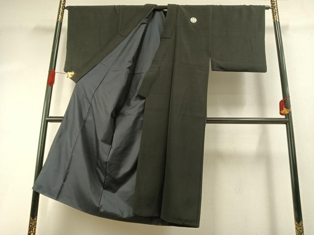 平和屋着物○男性 黒紋付 羽織セット 正絹 逸品 AABH5073fy