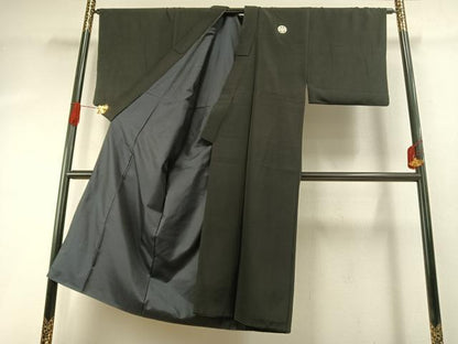 平和屋着物●男性　黒紋付　羽織セット　正絹　逸品　AABH5073fy