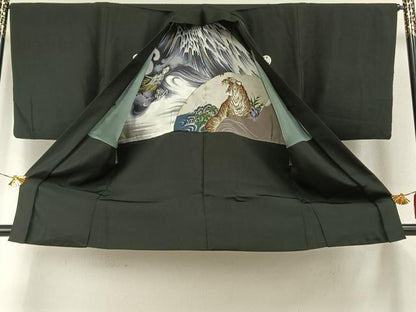 平和屋着物●男性　黒紋付　羽織セット　正絹　逸品　AABH5073fy