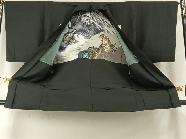 平和屋着物●男性　黒紋付　羽織セット　正絹　逸品　AABH5073fy