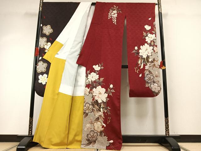 平和屋着物●豪華振袖　駒刺繍　草花文　金彩　正絹　逸品　AABH5076fy