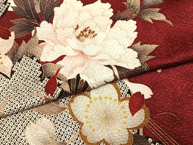 平和屋着物●豪華振袖　駒刺繍　草花文　金彩　正絹　逸品　AABH5076fy