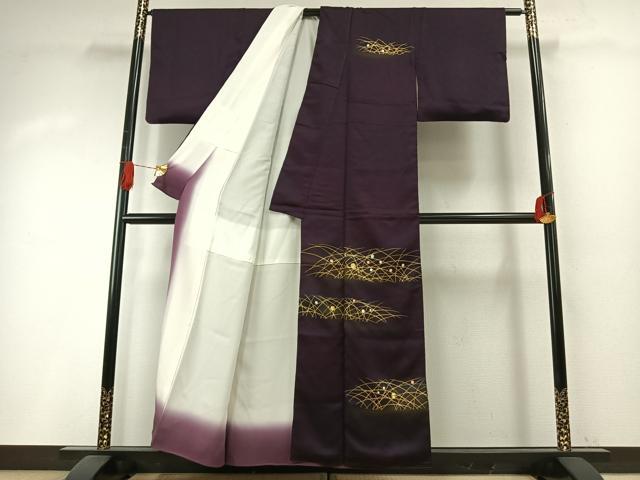 平和屋着物●人間国宝　福田喜三郎　訪問着　駒刺繍　露芝文　暈し染め　金彩　正絹　逸品　AABH5078fy