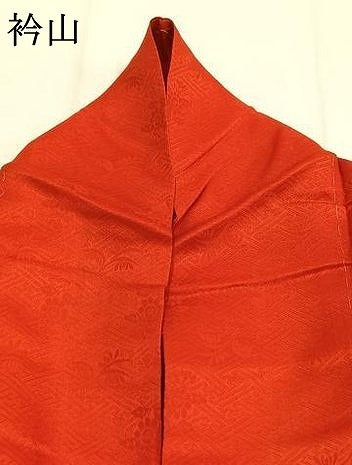 平和屋着物●上質な色無地　草花地紋　緋色　正絹　逸品　AABH5094fy