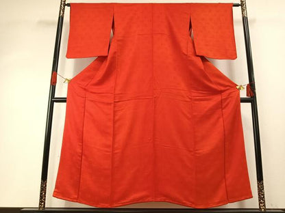 平和屋着物●上質な色無地　草花地紋　緋色　正絹　逸品　AABH5094fy