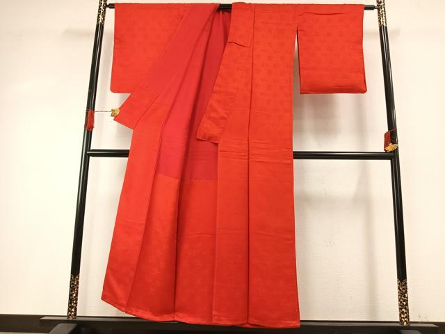平和屋着物●上質な色無地　草花地紋　緋色　正絹　逸品　AABH5094fy