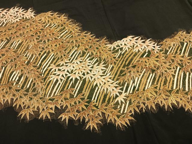 平和屋着物●豪華黒留袖　駒刺繍　笹竹文　金彩　正絹　逸品　AABH5100fy