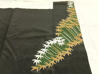 平和屋着物●豪華黒留袖　駒刺繍　笹竹文　金彩　正絹　逸品　AABH5100fy
