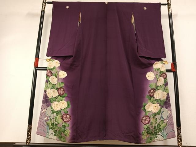平和屋着物●アンティーク　大正ロマン　色留袖　中国三大刺繍　相良刺繍　草花文　暈し染め　両褄　正絹　逸品　AABH5101fy