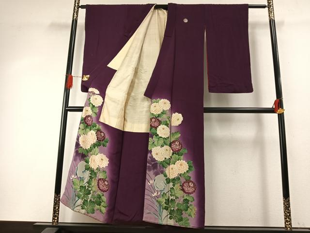平和屋着物●アンティーク　大正ロマン　色留袖　中国三大刺繍　相良刺繍　草花文　暈し染め　両褄　正絹　逸品　AABH5101fy