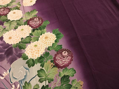 平和屋着物●アンティーク　大正ロマン　色留袖　中国三大刺繍　相良刺繍　草花文　暈し染め　両褄　正絹　逸品　AABH5101fy
