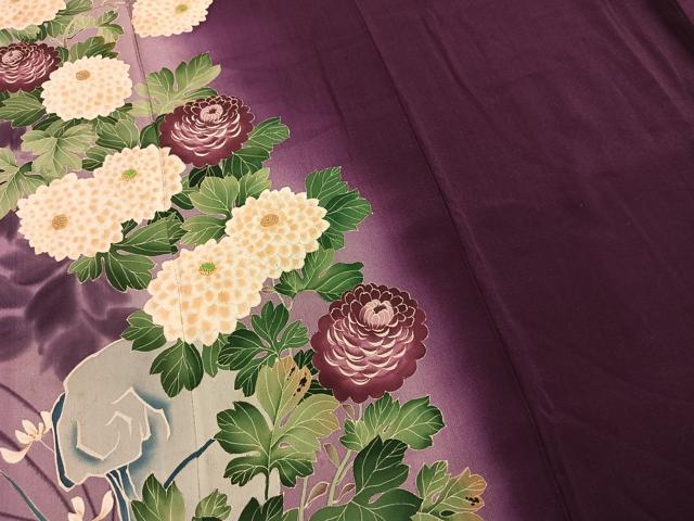 平和屋着物●アンティーク　大正ロマン　色留袖　中国三大刺繍　相良刺繍　草花文　暈し染め　両褄　正絹　逸品　AABH5101fy